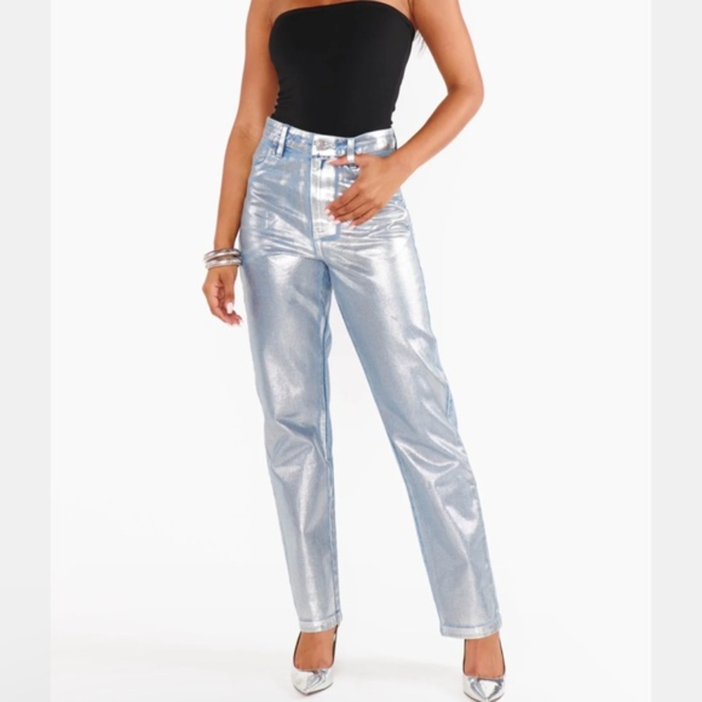 🆕MUMU icon straight jean in silver coated denim